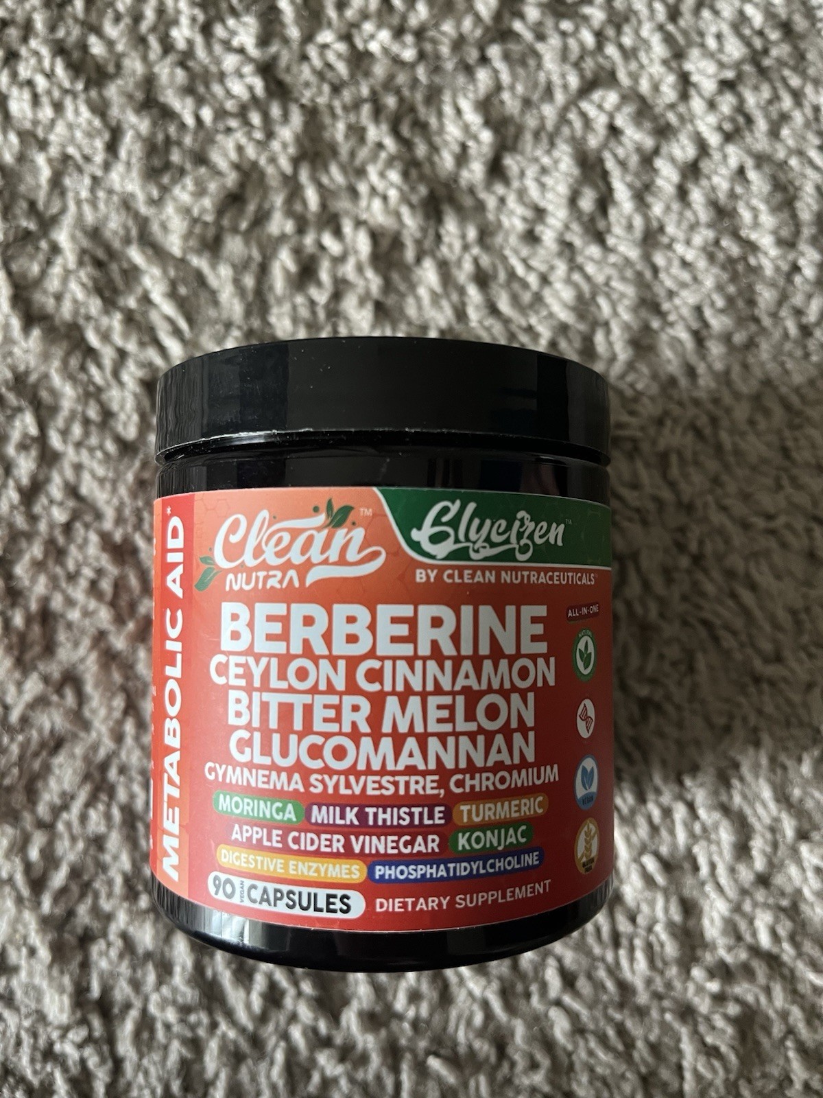 Clean Nutra Berberine Ceylon Cinnamon Bitter Melon Glucomannan Capsules 90 Count