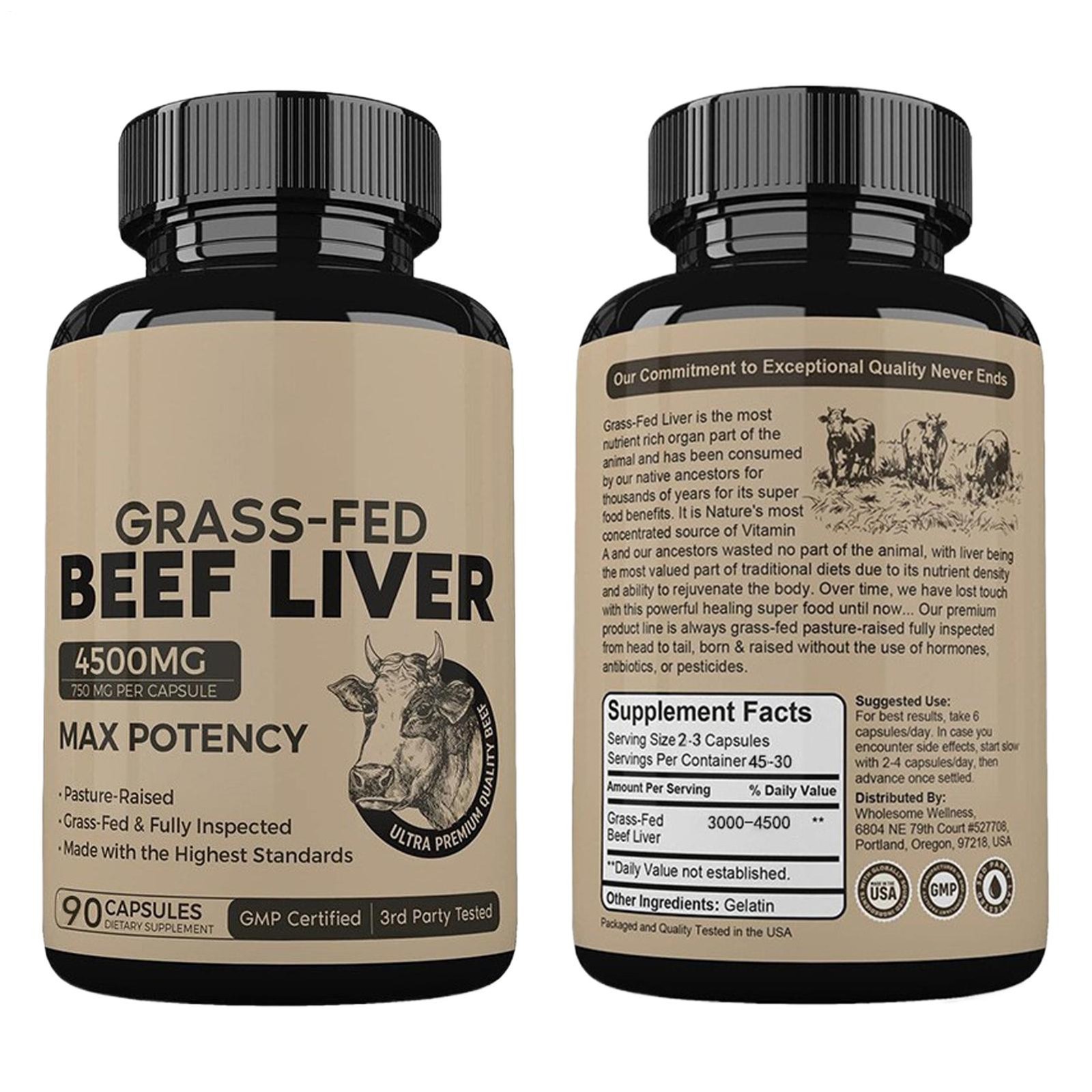 Grass Fed Beef Liver Capsules 4500mg 90 Count Dessicated Liver Supplement *1-2