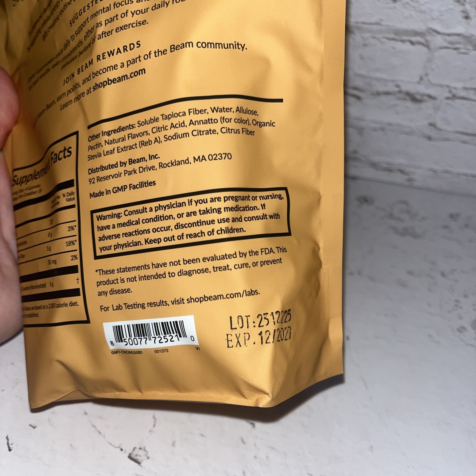 Beam creatine gummies, orange, 120 gummies expires 12/27. Free shipping