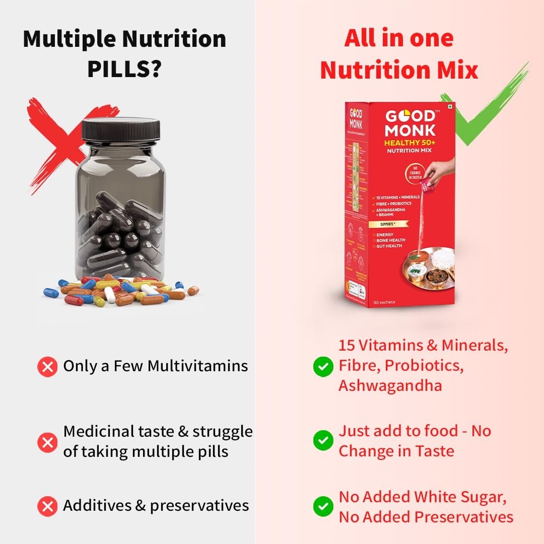 Good Monk Healthy 50+ Nutrition Mix For Seniors (Add To Food)- 15 Sachets