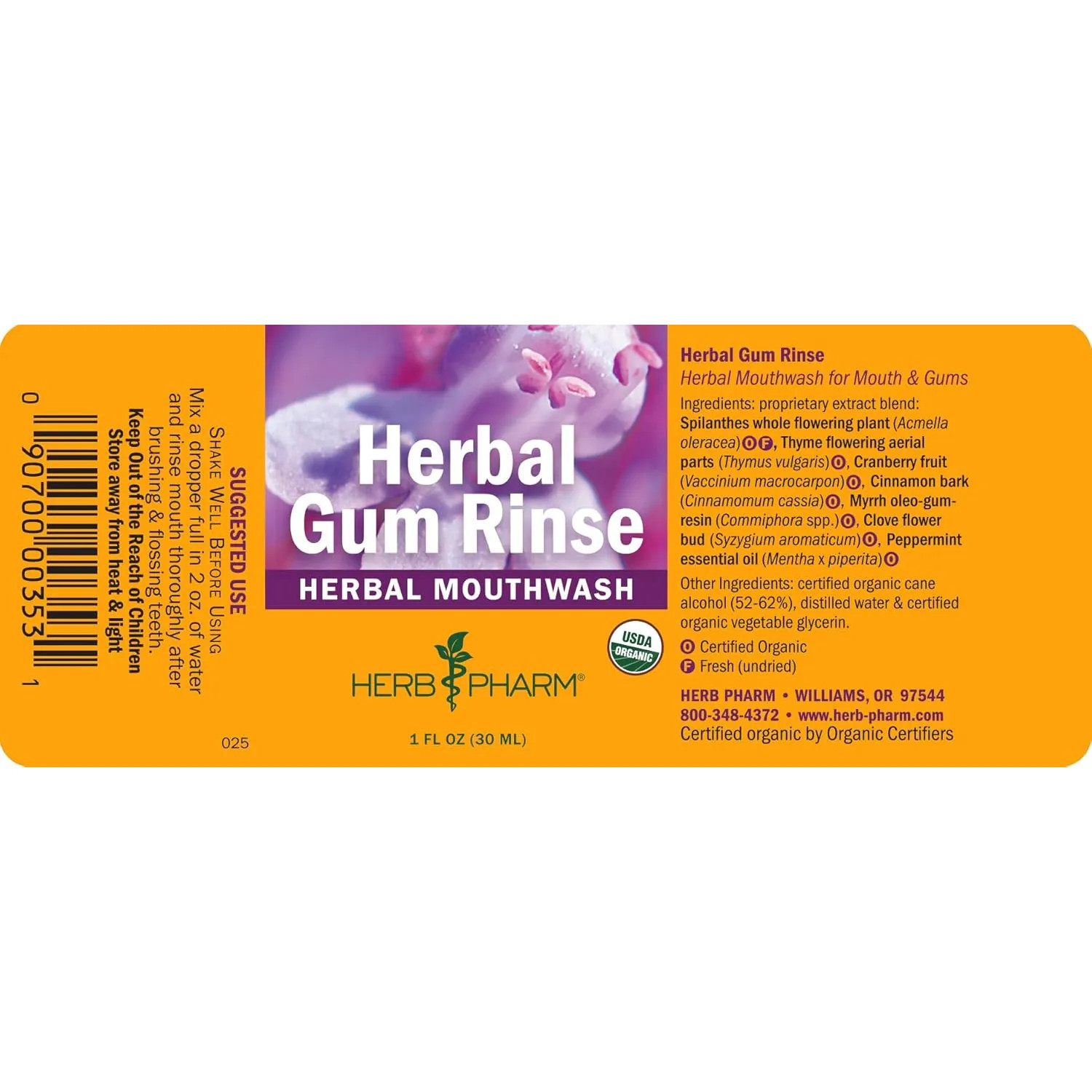 Herb Pharm Gum Guardian Herbal Liquid Mouthwash, 1 Fluid Ounce