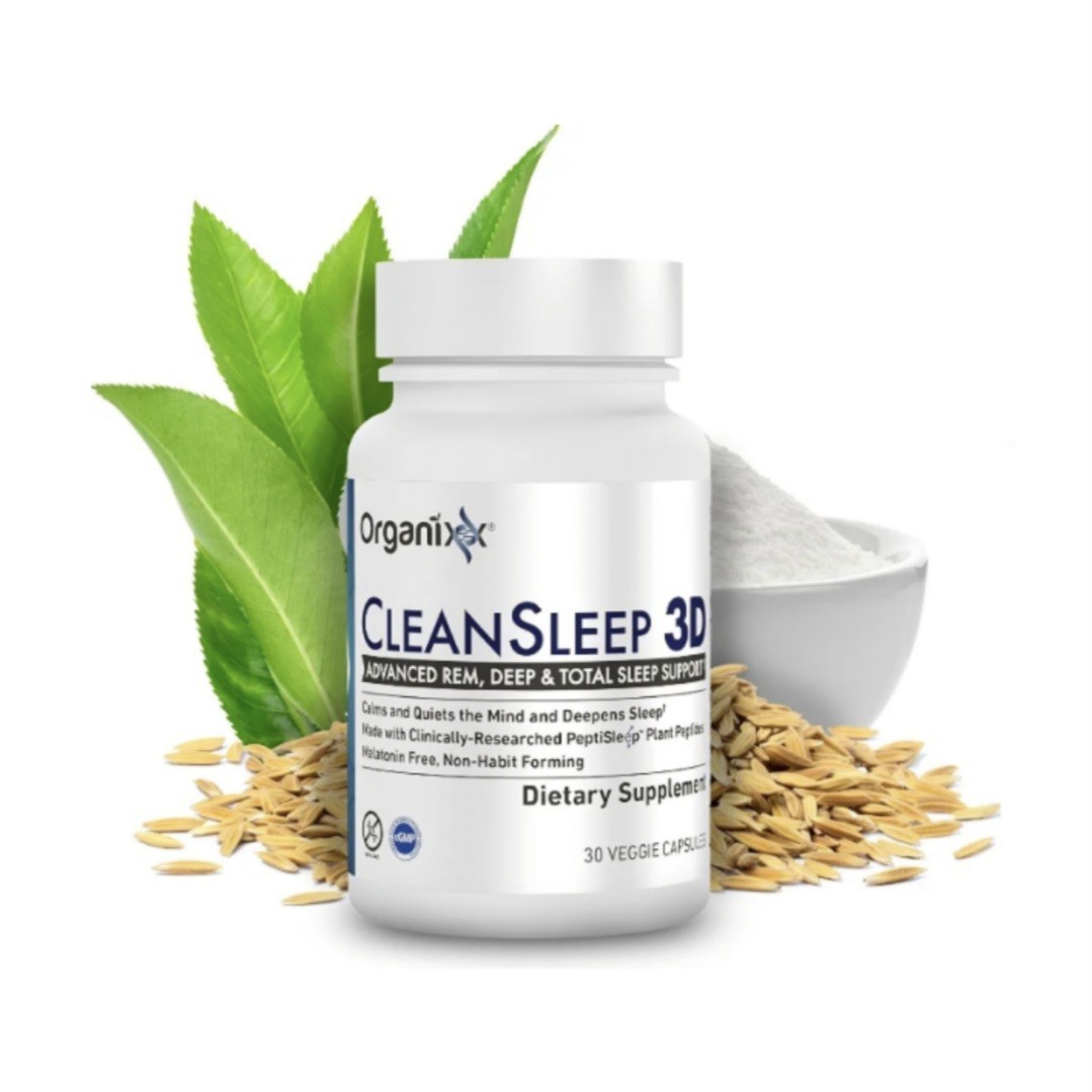 Organixx Clean Sleep 3D Melatonin Free Supplement L Theanine GABA Peptides 30ct