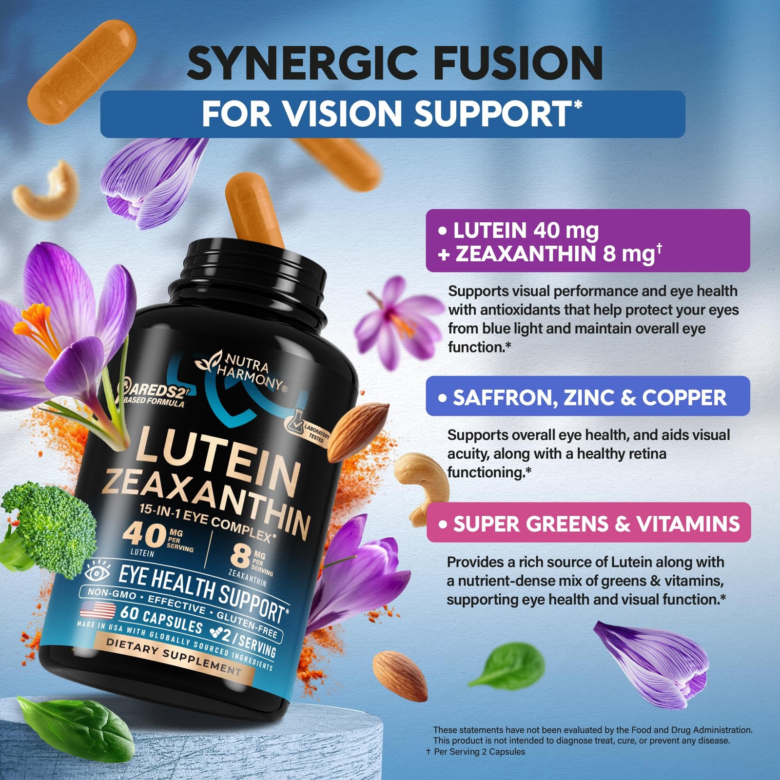 Eye Vitamins – Lutein and Zeaxanthin Supplements – 60 Count (Pack of 1)
