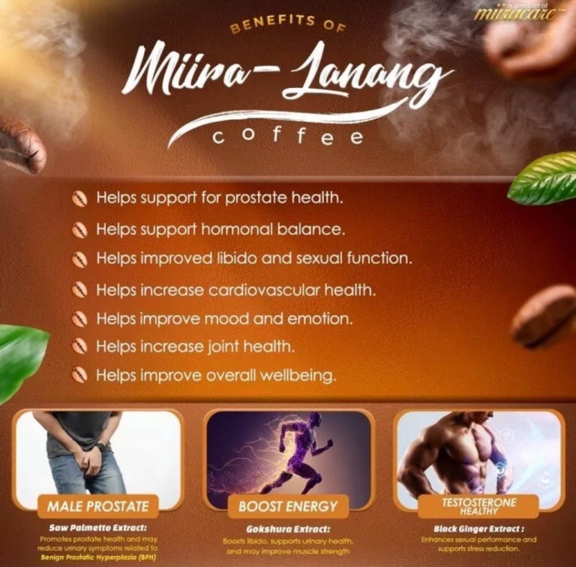 1 Miira Lanang coffee for men supports prostate and sexual health. 40 sachets