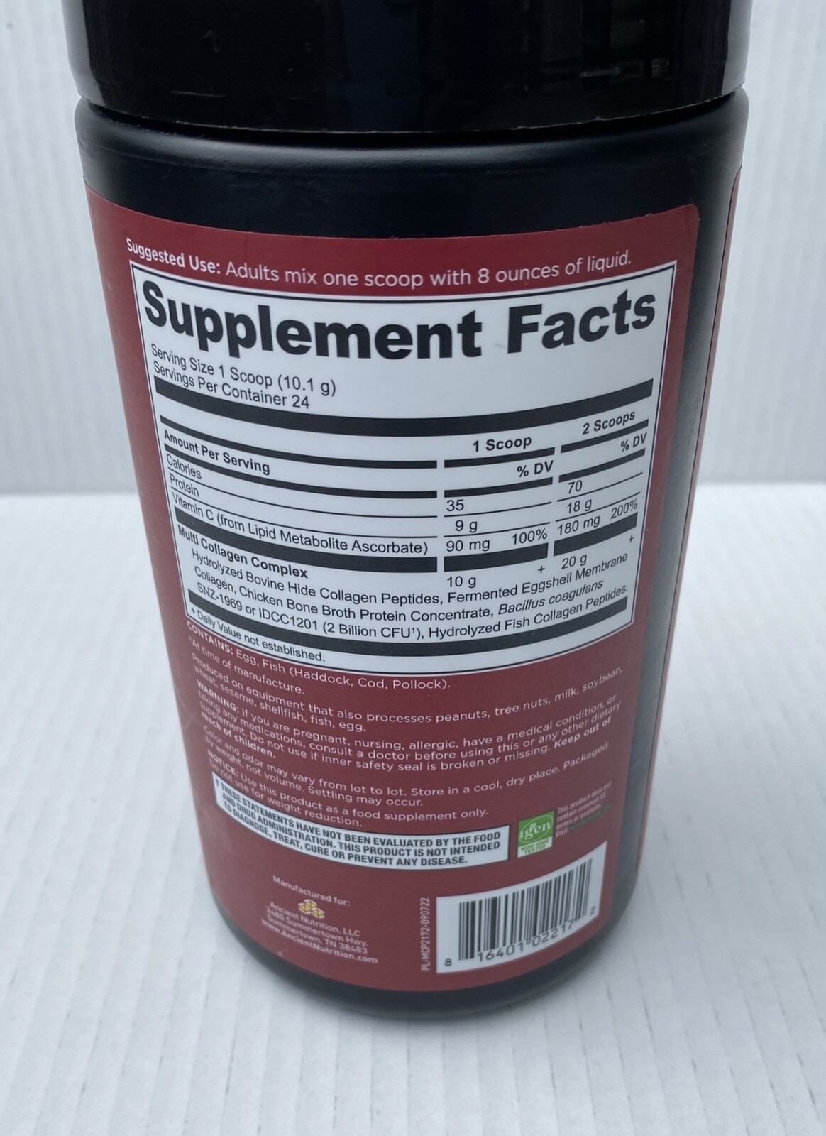 Ancient Nutrition Collagen Powder Protein with Probiotics, Unflavored 8.6oz