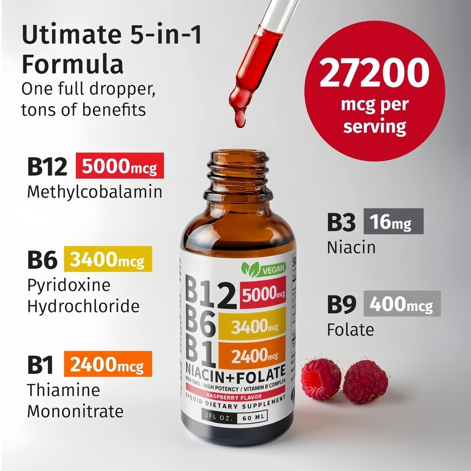 1~3x Vitamin B12 and B6 Liquid Drops, B12 Sublingual B Complex-B12 5000mcg 60ml