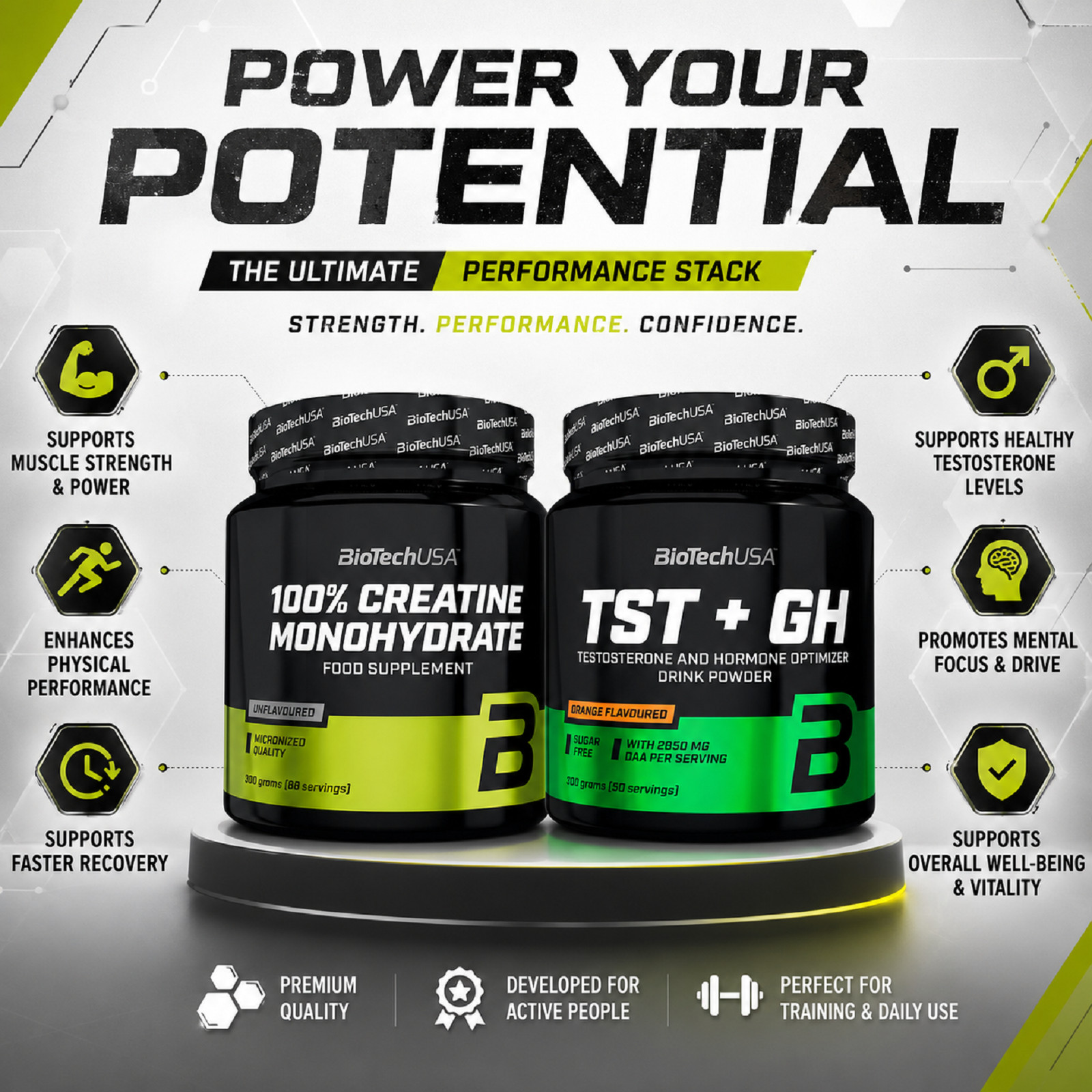 CREATINE MONOHYDRATE + TST+GH – Training Performance Sport Muscle Mass Strength