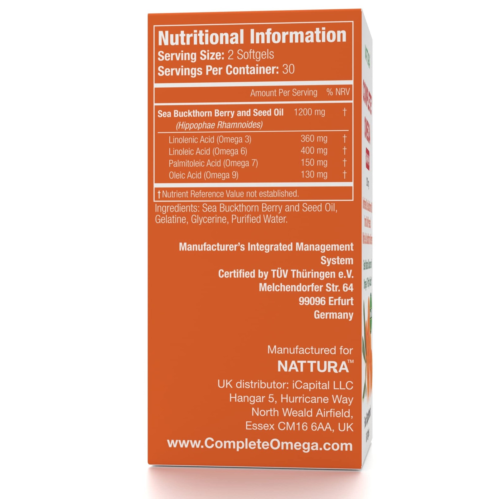 Nattura Complete Omega 3-6-7-9, Pure Sea Buckthorn Oil, 60 Count (Pack of 1)