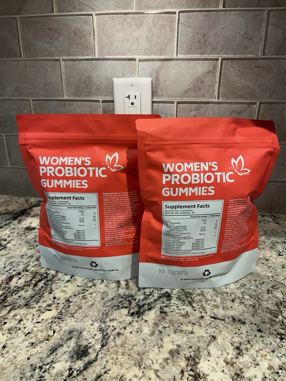 vivonu Women’s Probiotic Gummies Cranberry Vegan Gluten-Free No Sugar TWO PACK