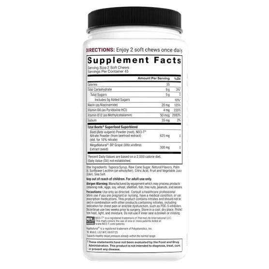 Force Factor Total Beets Blood Pressure Support Chews Açaí Berry 60, Non-GMO