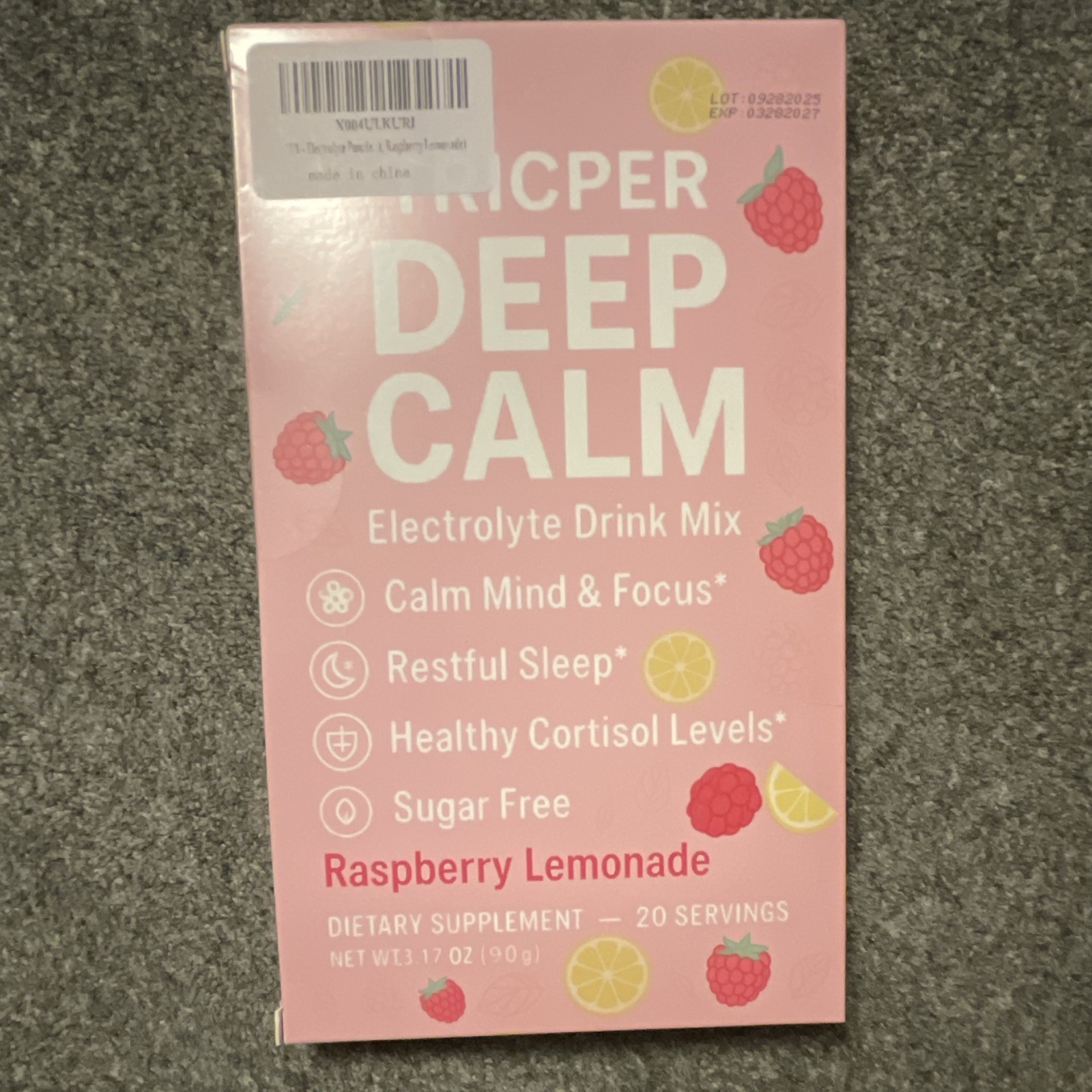 Tropical Deep Calm Electrolyte Drink Mix Raspberry Lemonade Sugar Free 20ct