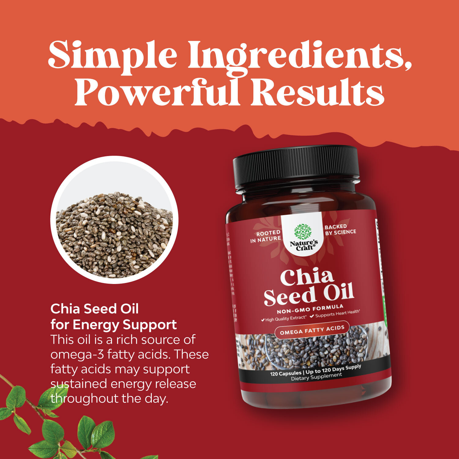 Chia Seed Oil Extract Capsules – Plant Based Omega 3 6 9 Supplement 120ct