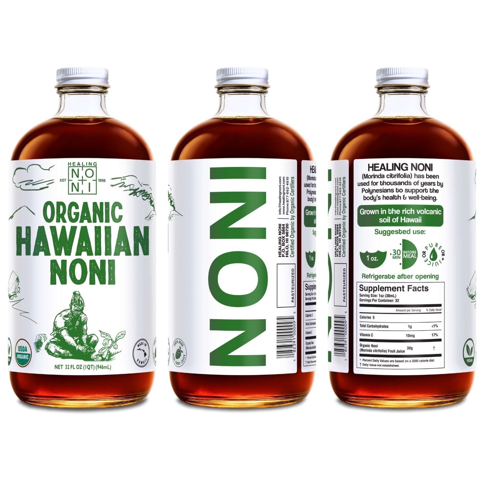 Healing Noni ® – Certified Organic Noni Juice – 1 x 32oz