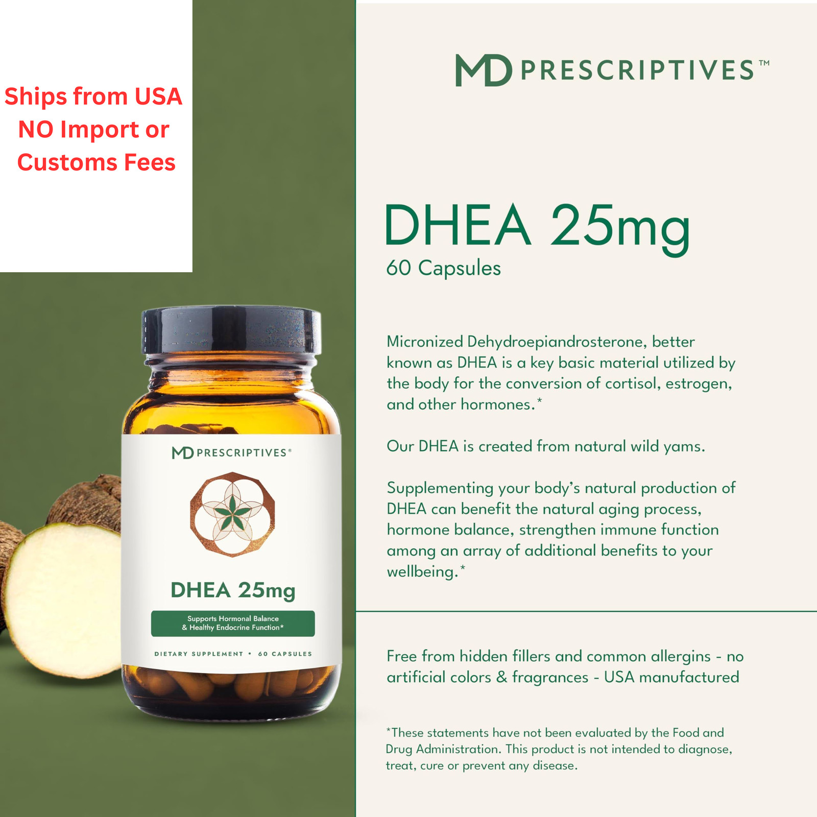 MD Prescriptives DHEA 25mg Dietary Supplement – 60 Count (Pack of 1), N/a