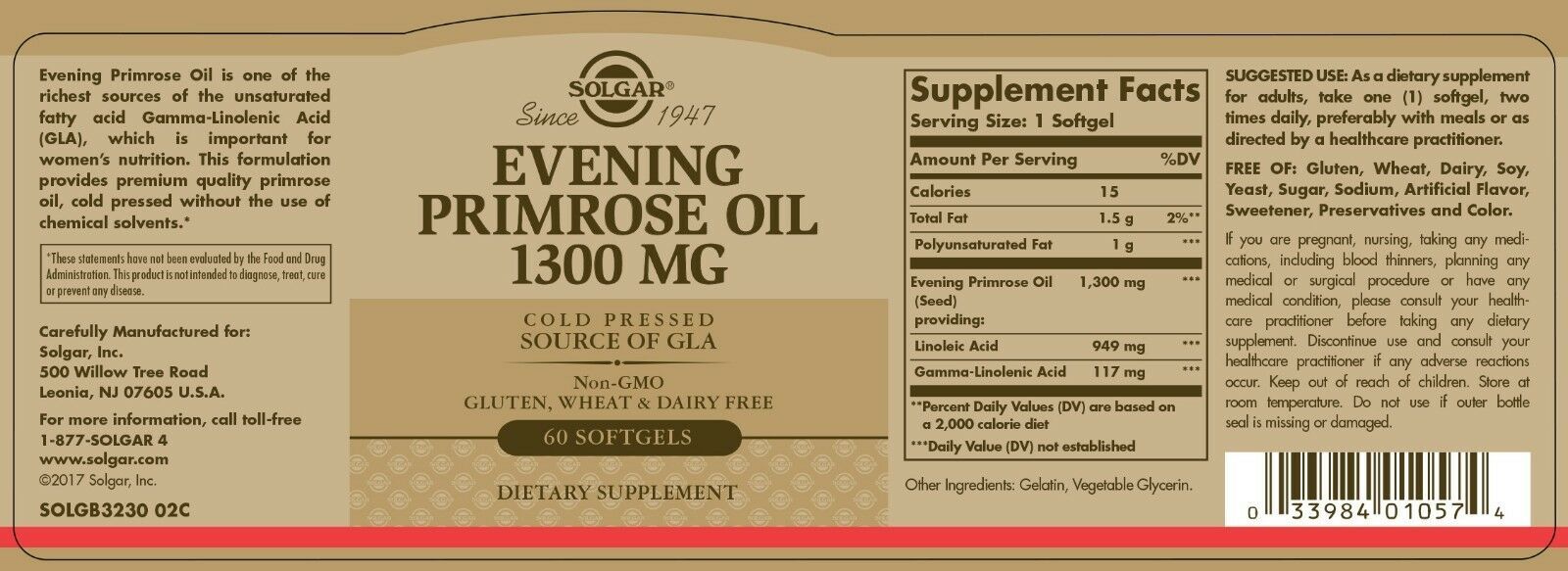 2 x Solgar Evening Primrose Oil 1300 mg 60 Softgels
