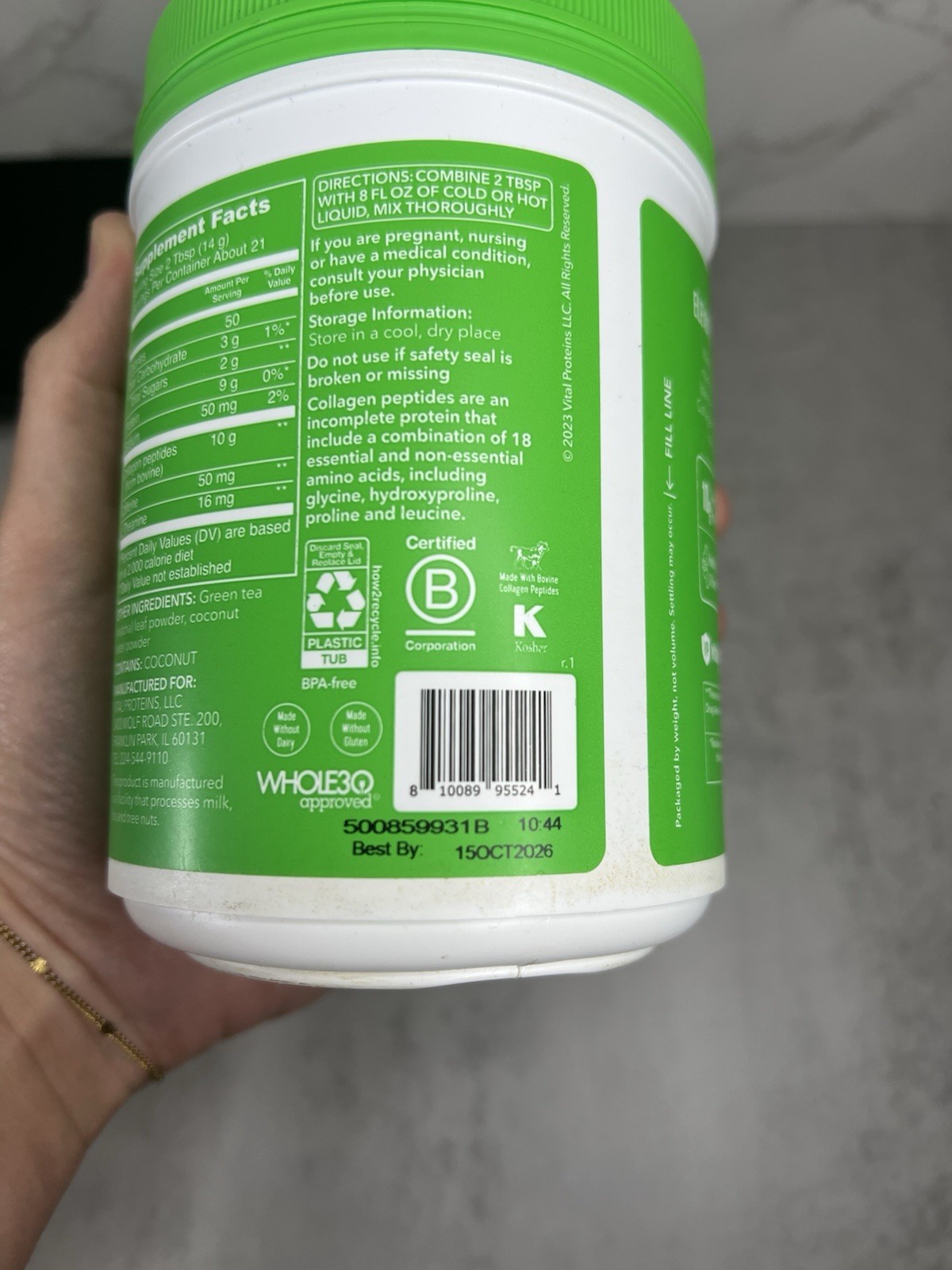 Vital Proteins Matcha Collagen Original Matcha Powder 10.5 oz Exp 10/2026
