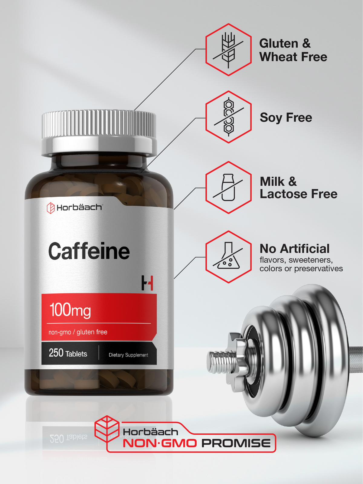 Caffeine Pills 100mg | 250 Tablets | Vegetarian | Non-GMO | by Horbaach