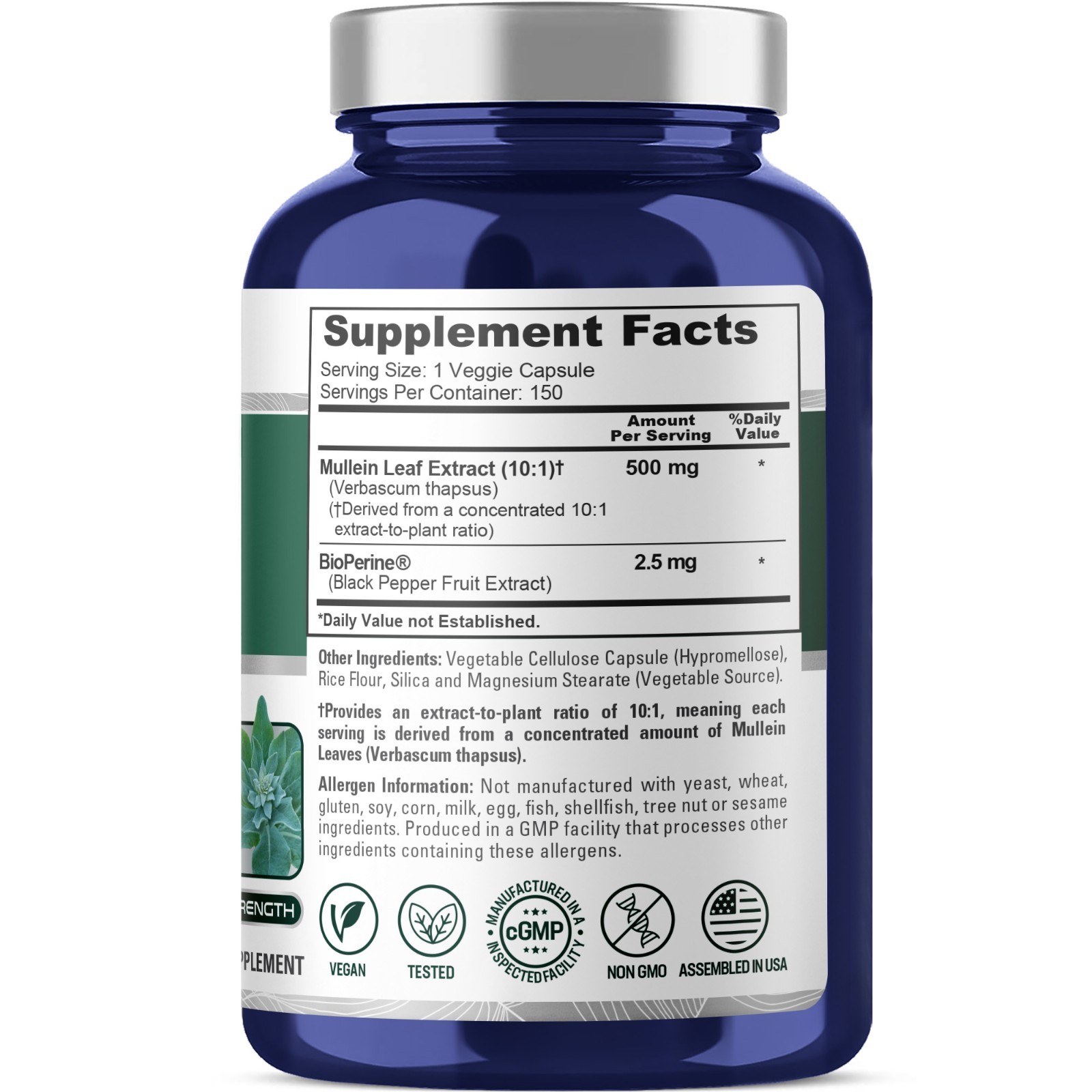 NusaPure Mullein Leaf Capsules 5000mg Per Veggie Caps | 150 Count | Non-GMO