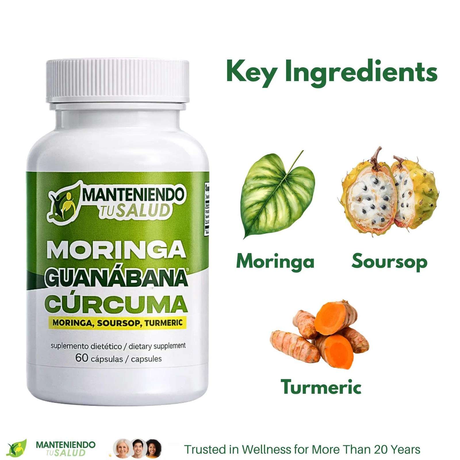 Manteniendo Tu Salud Moringa Guanabana y Curcuma, 90 Capsules