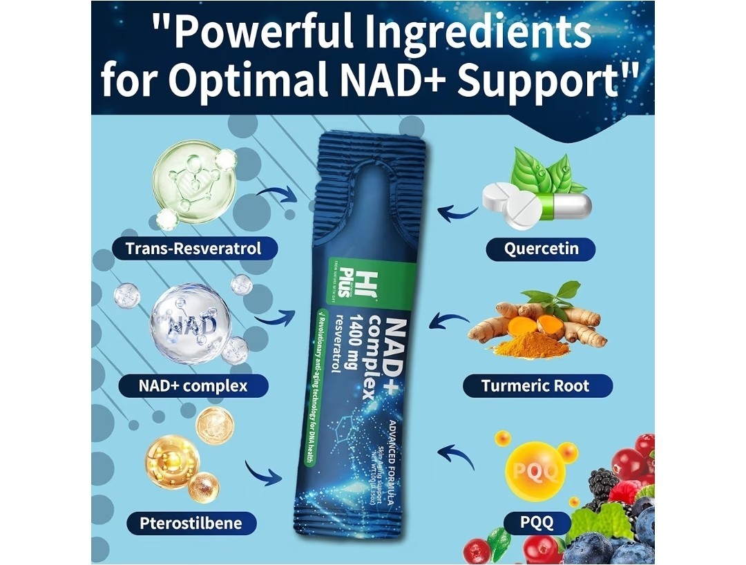 Hi Plus NAD+ Complex Powder 1400mg Resveratrol Blend 200g 20 Packets
