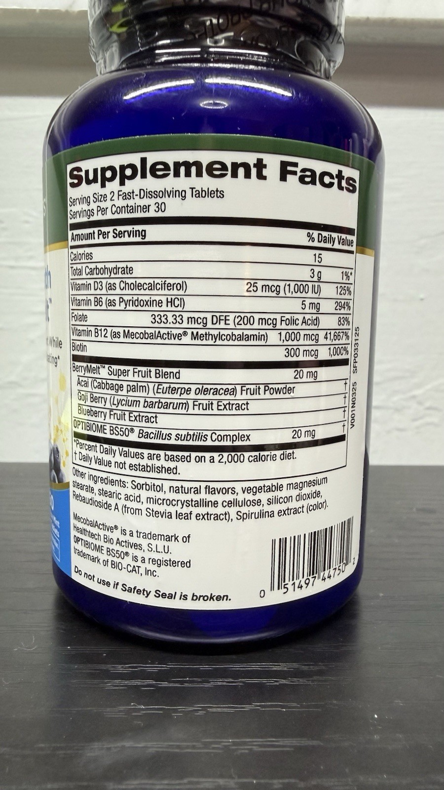 Purity Products Ultra-Fresh Breath B12 Energy Melt Blue Ice Mint 60 Tablets