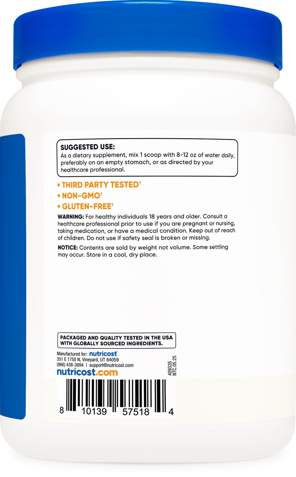 Nutricost Pure GABA 500g Powder (Gamma Aminobutyric Acid) 1,000 Servings