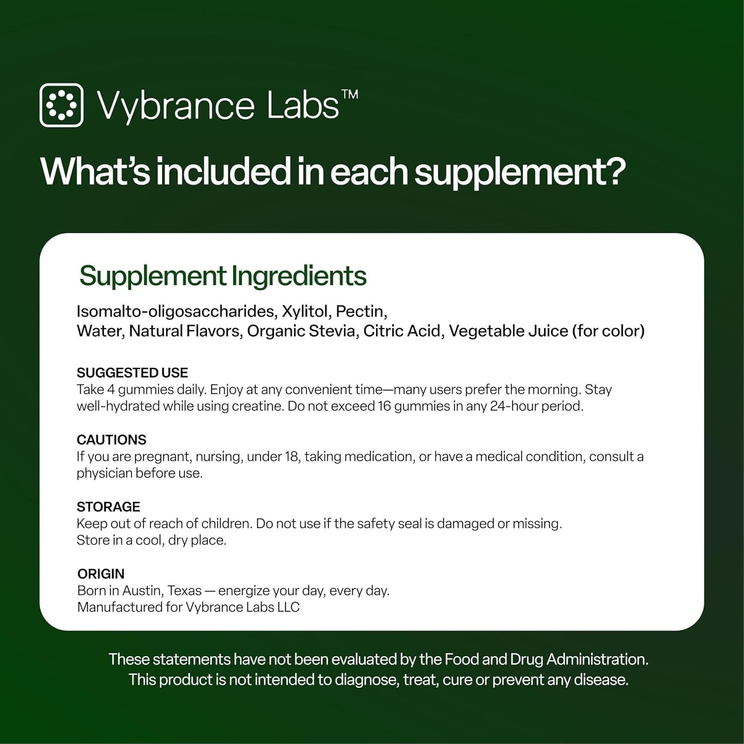 VYBRANCE LABS Creatine Monohydrate Gummies 5g Vegan Sugar-Free Green Apple