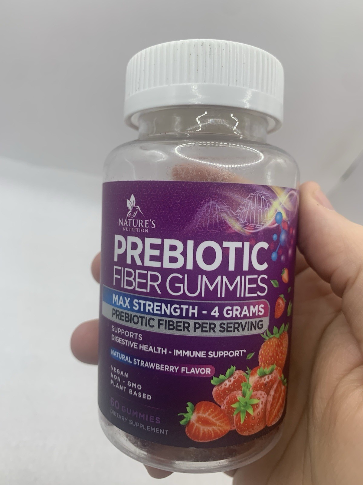 Nature’s Nutrition Prebiotic Fiber Max Strength 4g 🍓 60 Gummies Sealed BM