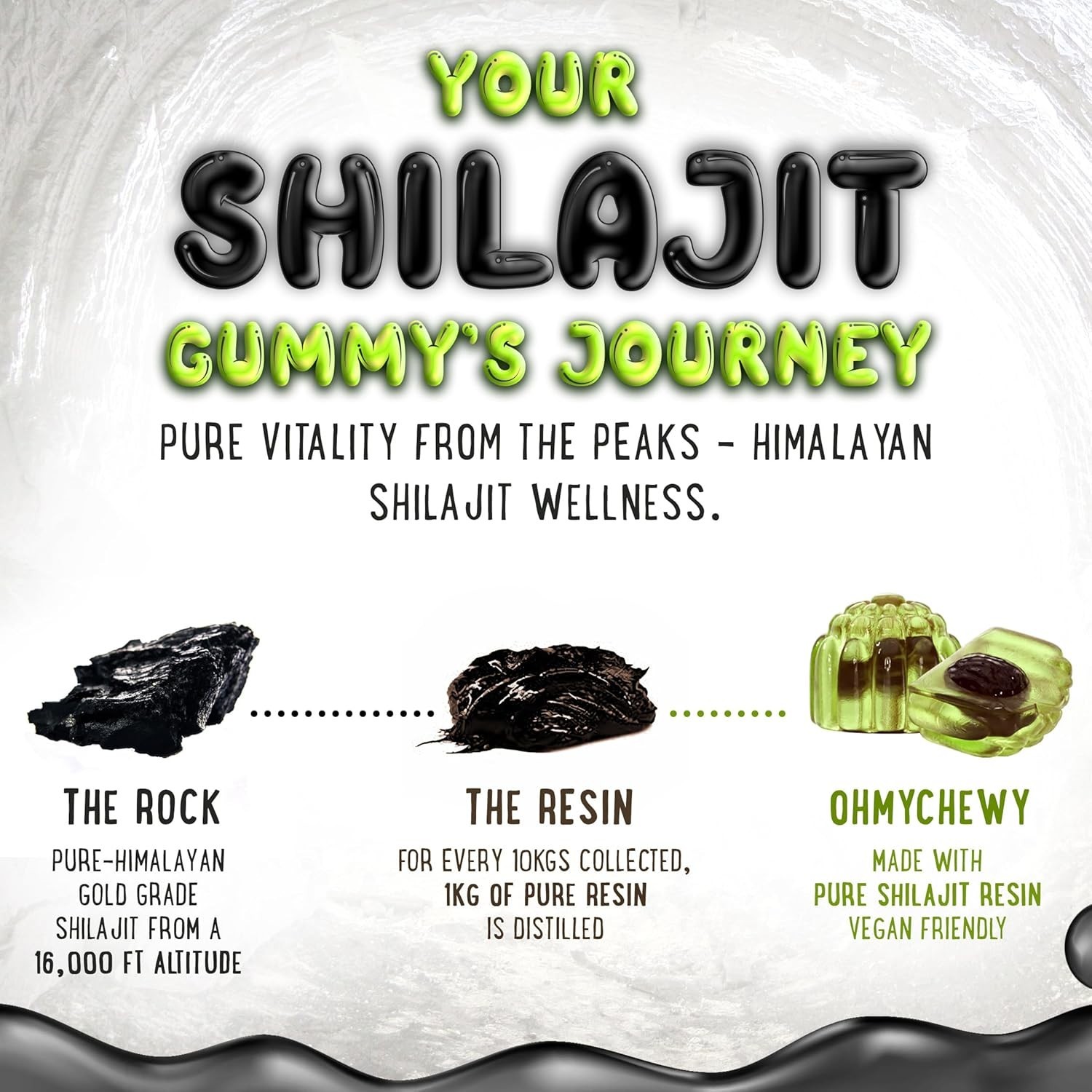 Oh My Chewy Pure Himalayan Shilajit Gummies with Ashwagandha Apple & Kiwi 60 ct