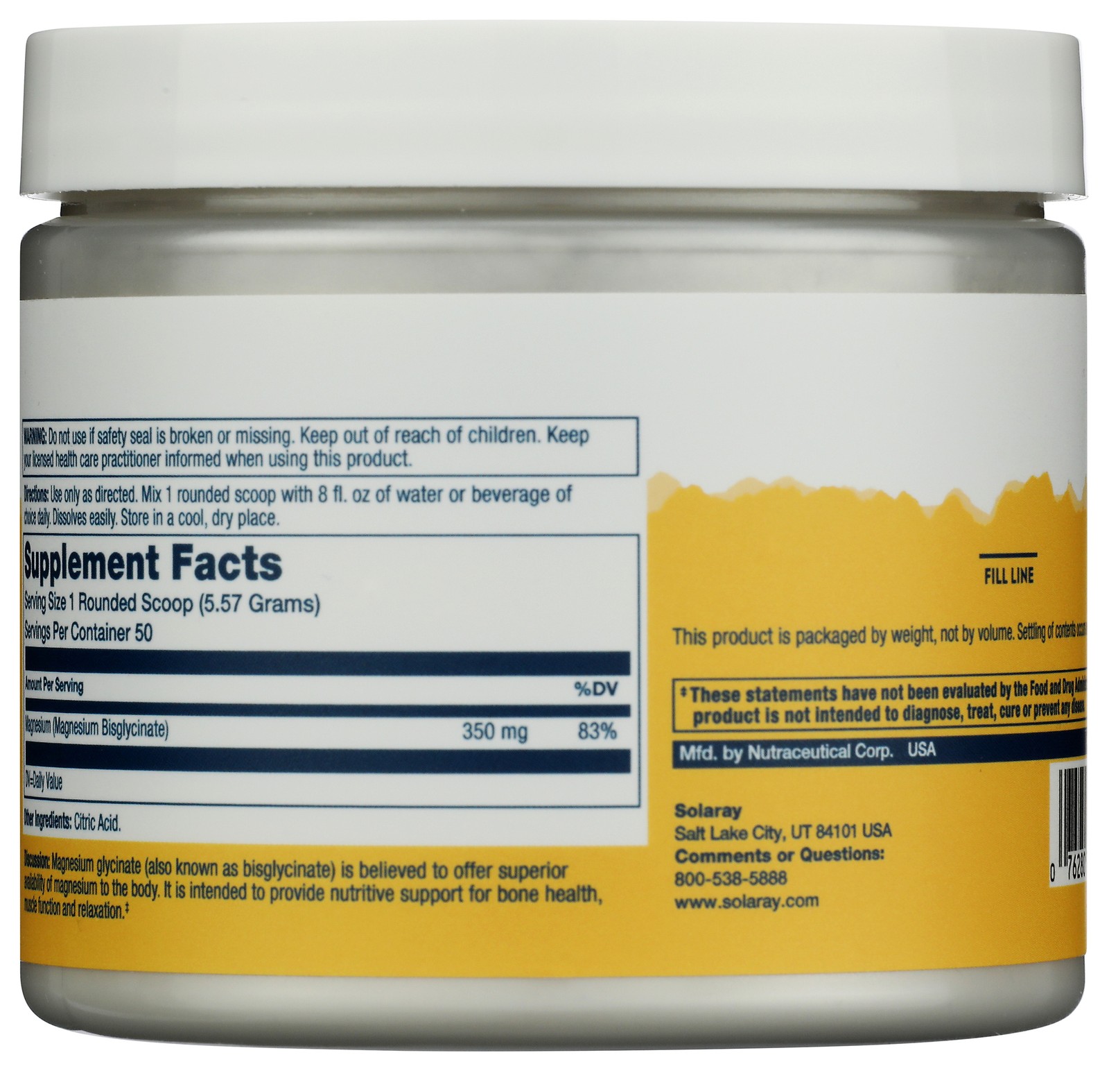 Magnesium Glycinate 350 Mg Powder By Solaray Dietary Supplement 1 Pack