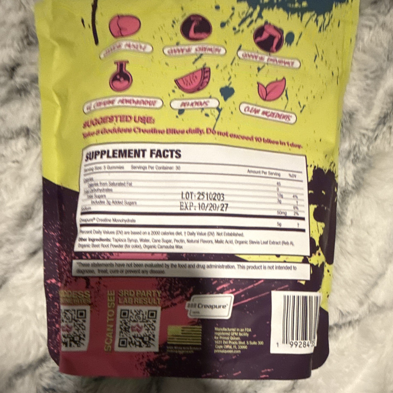 Goddess Creatine Bites Creatine Gummies Chewable Vegan Wild Watermelon 150 Ct