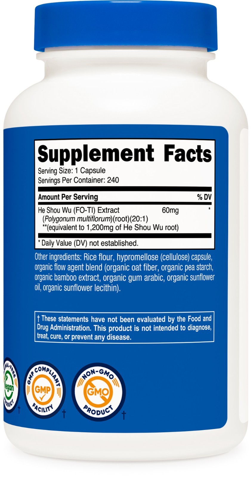 Nutricost He Shou Wu Root Supplement (1,200mg Equivalent) 240 Capsules – Fo-Ti