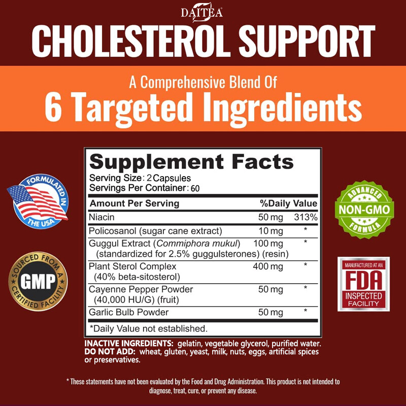Cholesterol Support Supplement Pill w Beta Sitosterol, Garlic Bulb Powder,Niacin