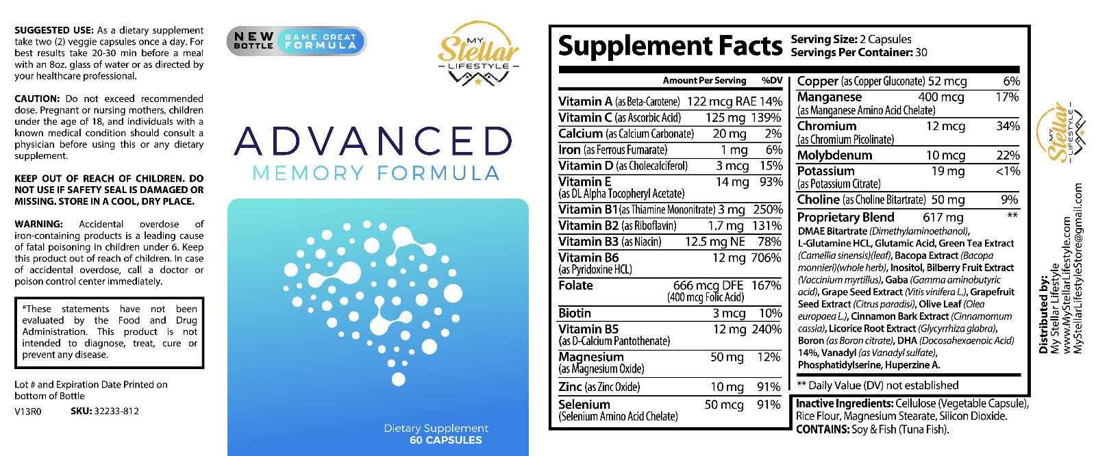 5 Pack Advanced Memory Formula, helps memory attention & focus-60 Capsules x5