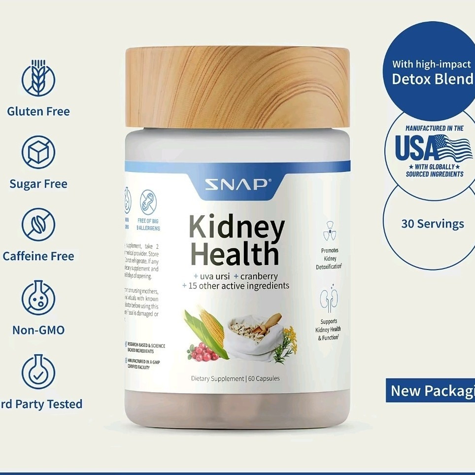 SNAP Kidney Support Detox Supplement 60 Capsules Uva Ursi Cranberry Gluten-Free