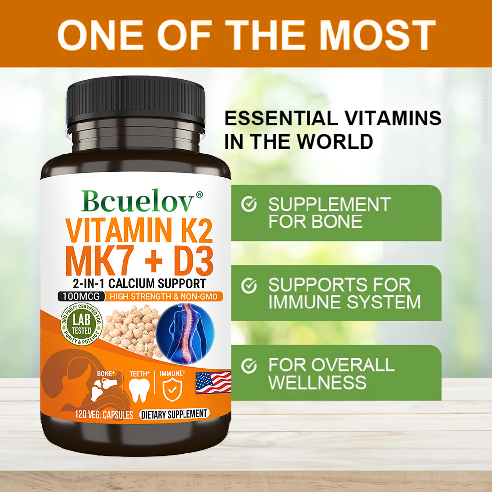 Vitamin K2 (MK7) with D3 5000 IU Supplement, 30 to 120 Veggie Capsules