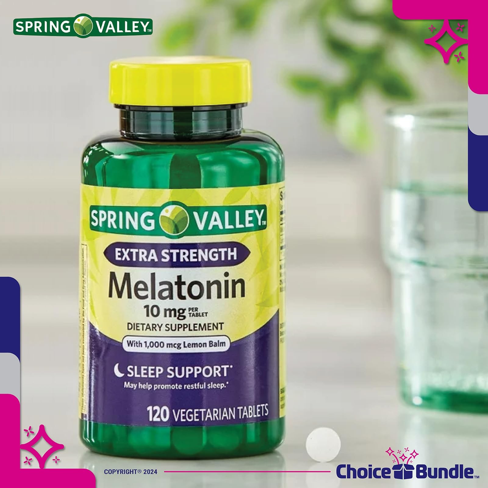 Spring Valley Melatonin 10mg Lemon Balm 2Pk (240ct) + Bonus Vit Guide & Case