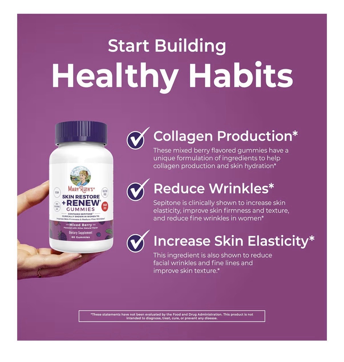 MaryRuth’s Skin Restore + Renew Gummies With Hyaluronic Acid Skin Hydration 60g