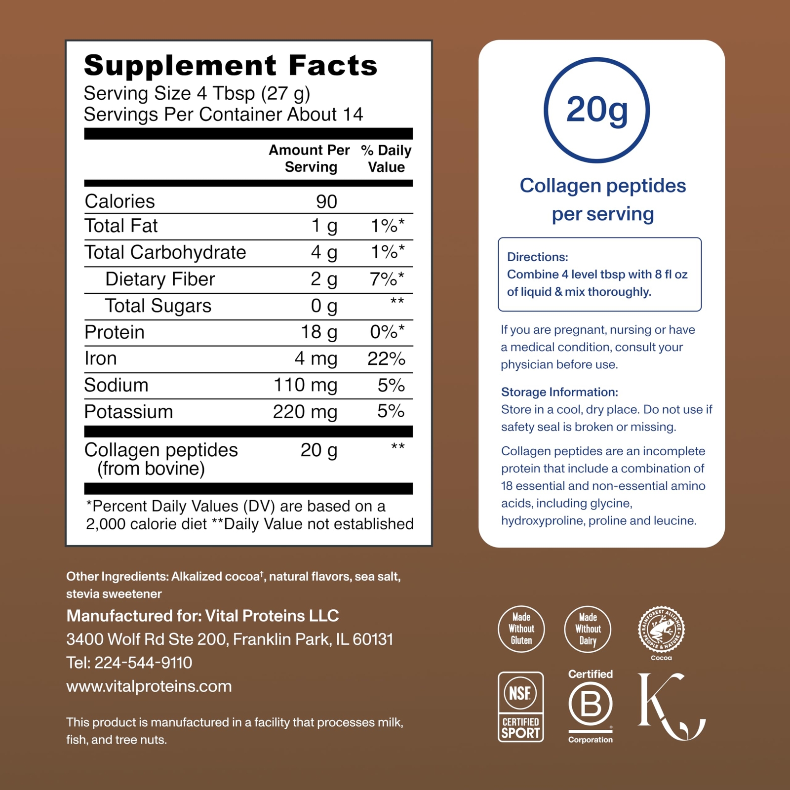 Delicious Chocolate Collagen Peptides 14 Servings Sugar Free Paleo Keto Friendly