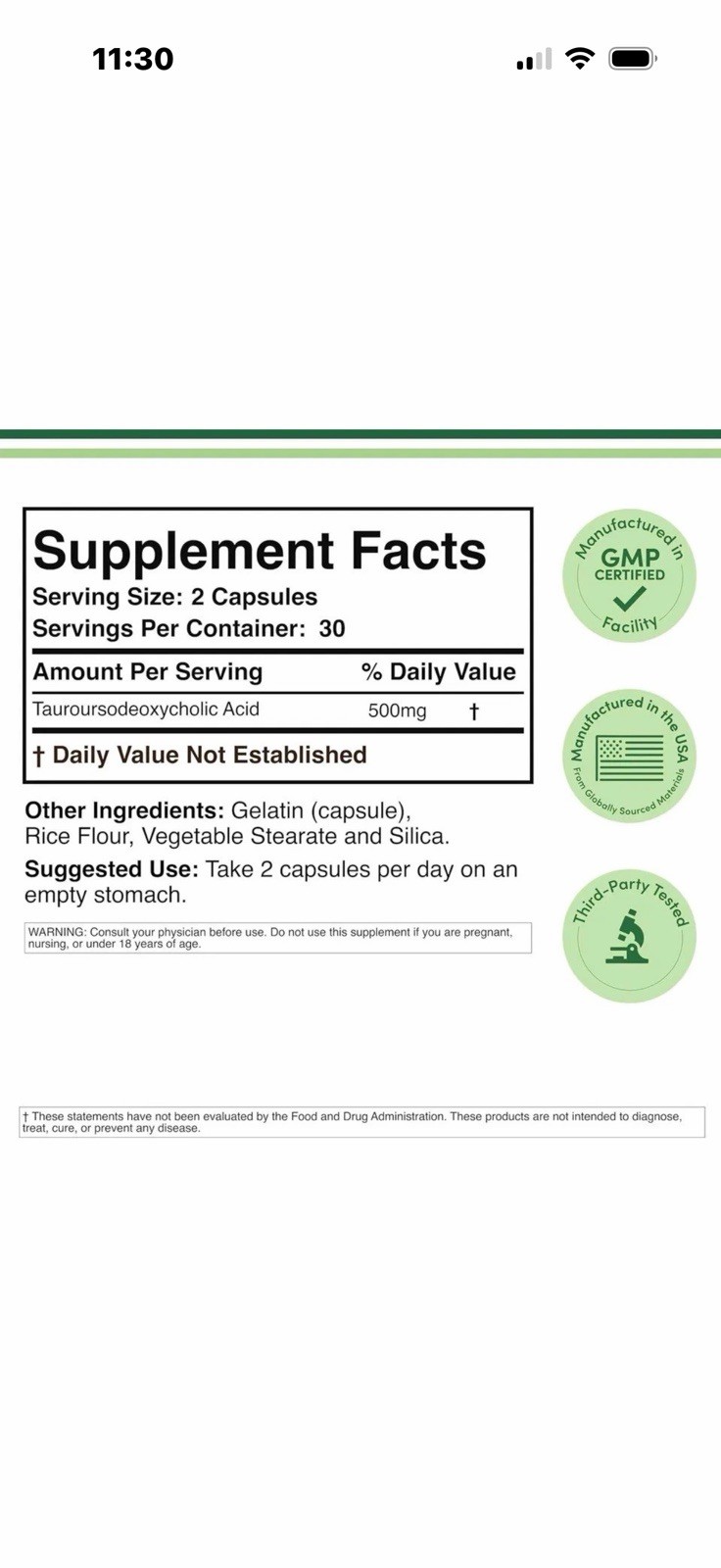 Double Wood Supplements TUDCA 500mg 60 Capsules Liver Health Support