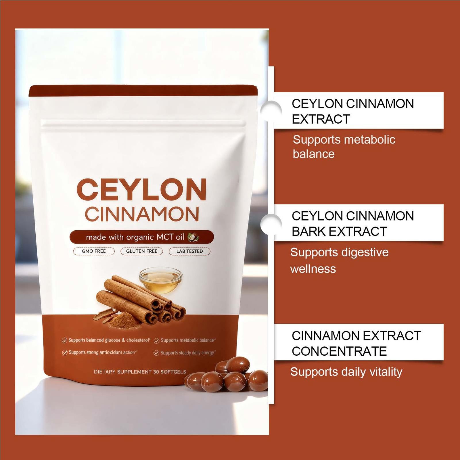 Ceylon Cinnamon Softgels, Ceylon Cinnamon Soft Gels 7200Mg Equivalent With Mct O