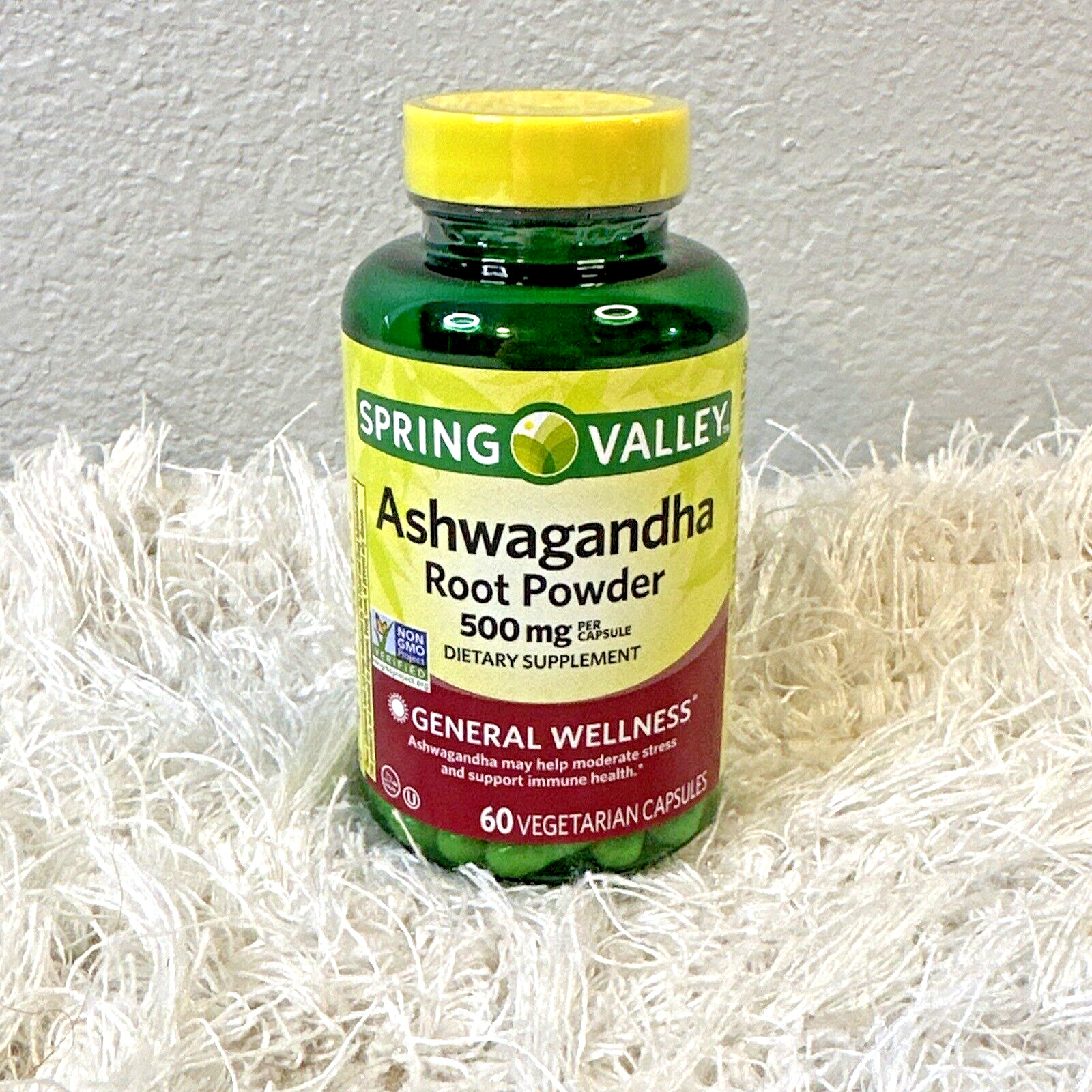 NEW Spring Valley Ashwagandha Root Powder 500 mg 60 Capsules Exp 9/2026
