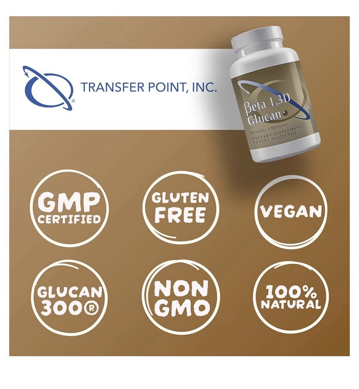 2 Pack Transfer Point Beta 1,3D Glucan 100 mg Immune Support Dietary Supplement