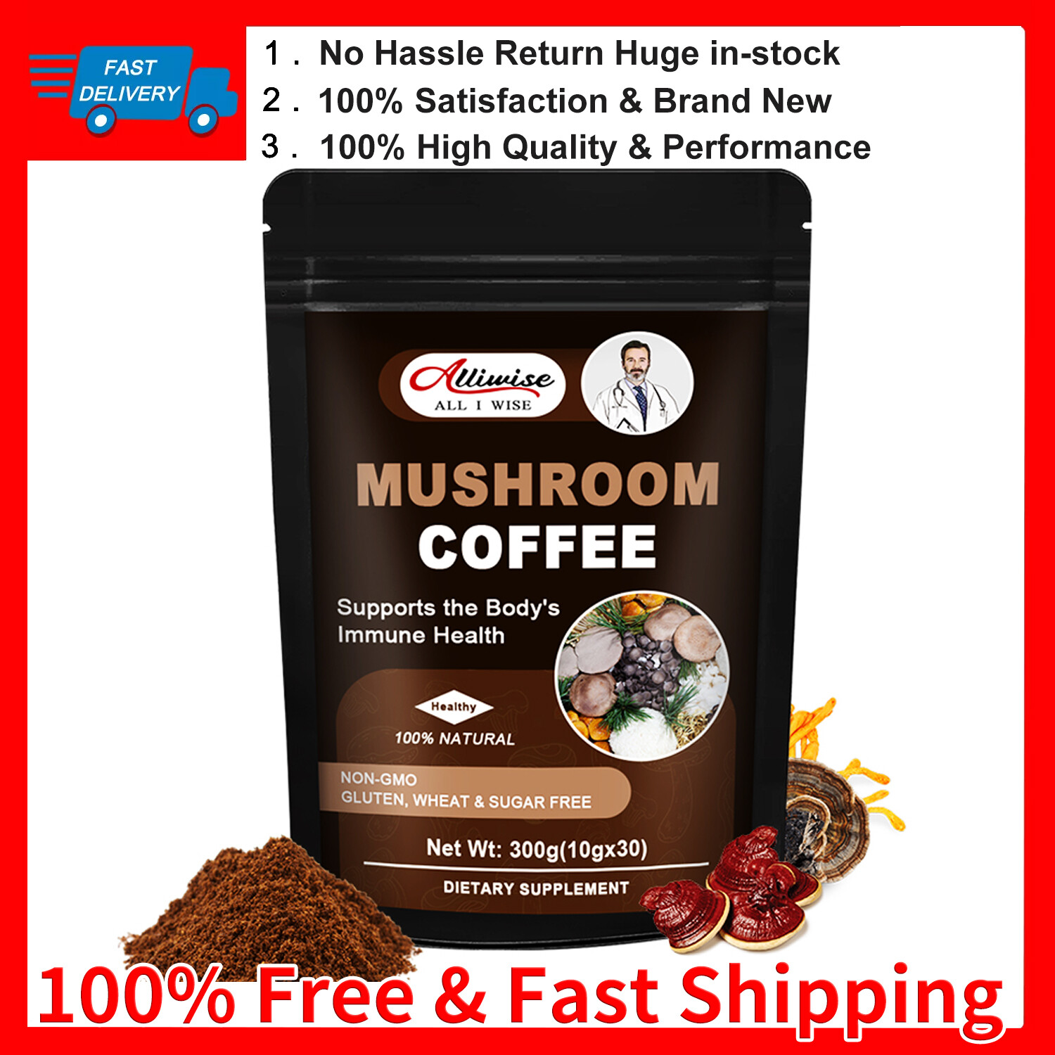 200g Mushroom Coffee Natural Chaga, Reishi, Lion’s mane Instant Coffee Powder
