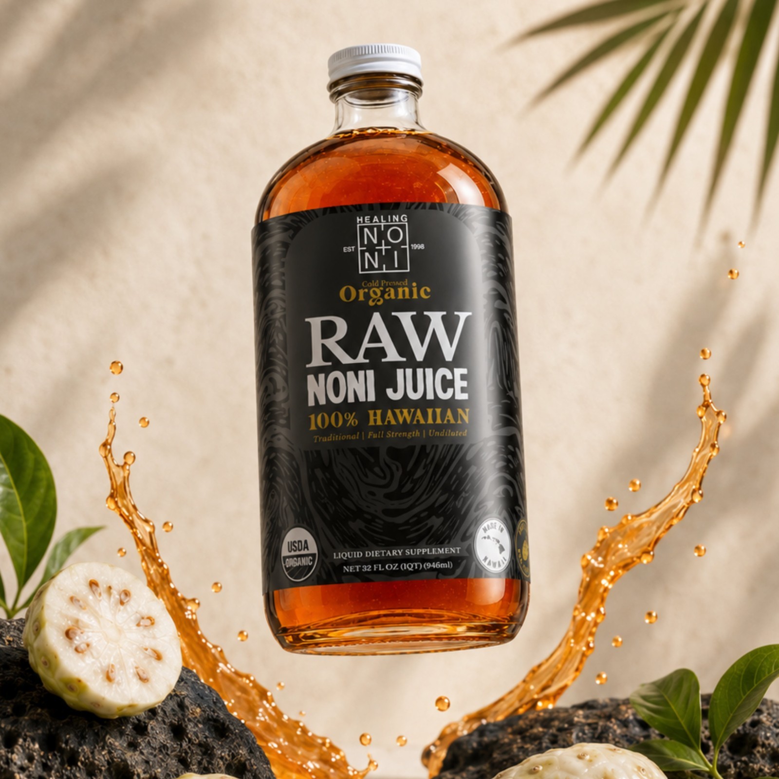 Healing Noni ® – RAW (UNPASTEURIZIED) Certified Organic Noni Juice – 1 x 32oz