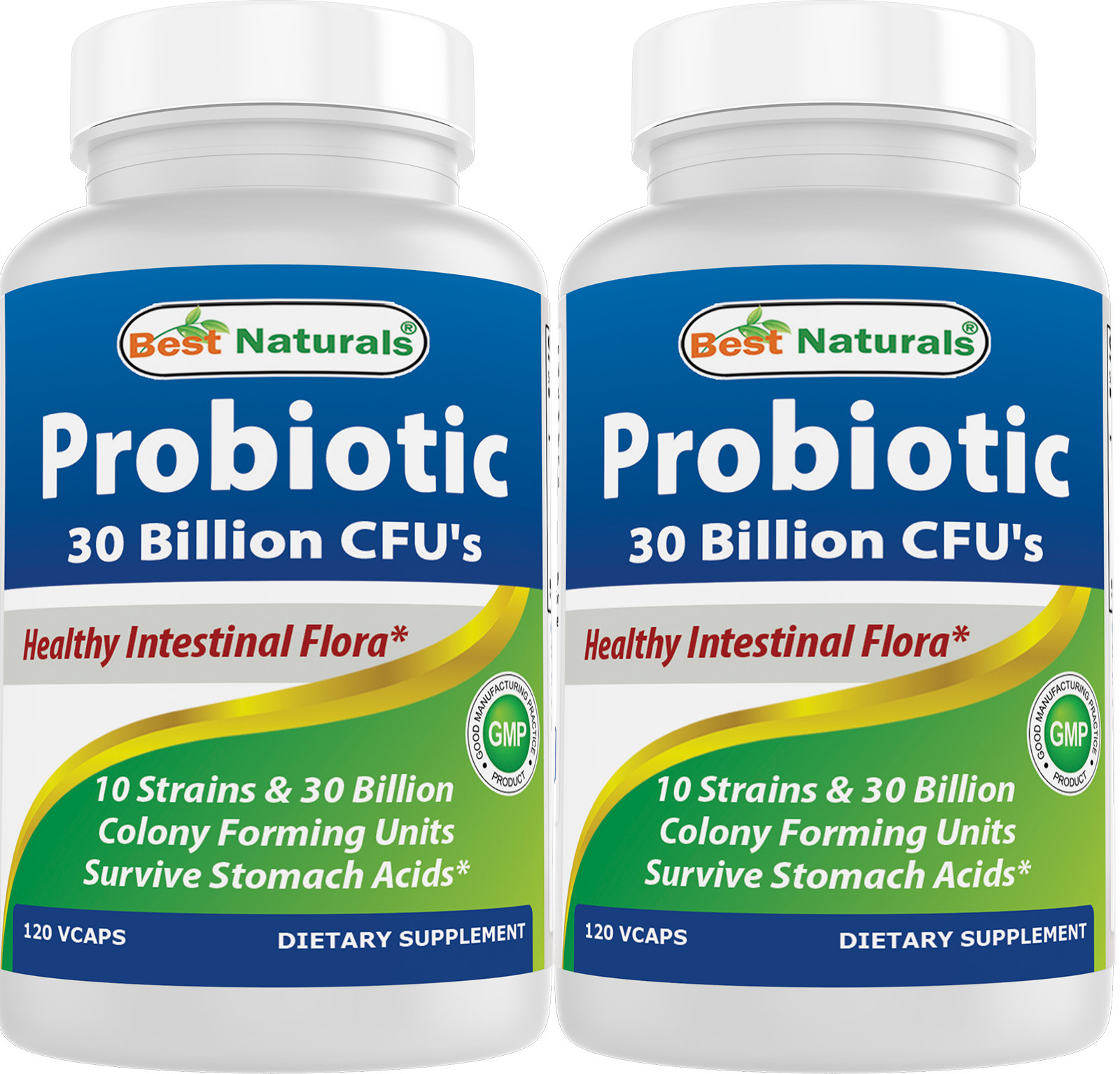 2 Pack Best Naturals Probiotic 10 Strains & 30 Billion CFU, 120 Veggie Capsules
