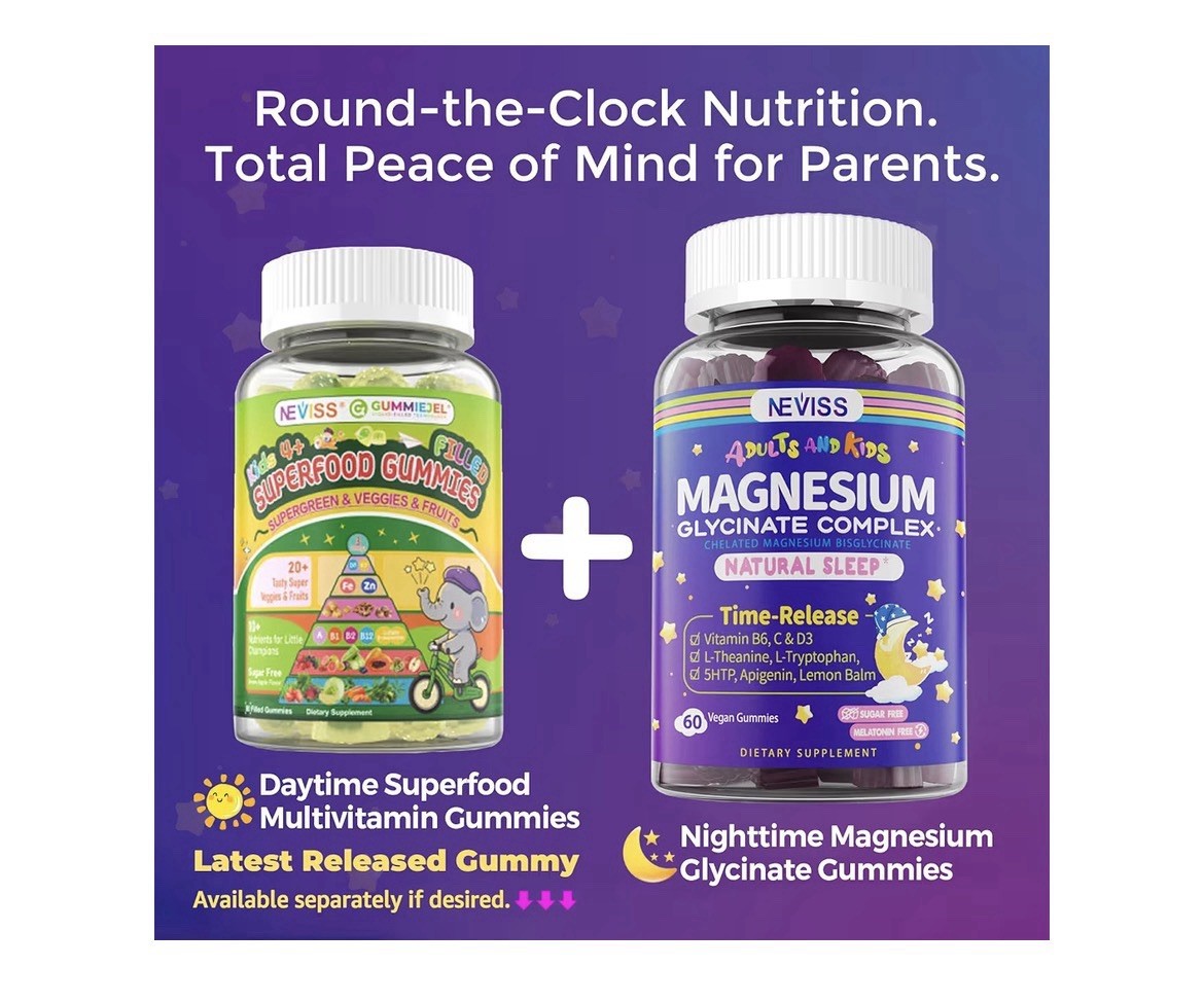 Neviss Magnesium Glycinate Complex Natural Azzz for Adults & Kids 60 Gummies