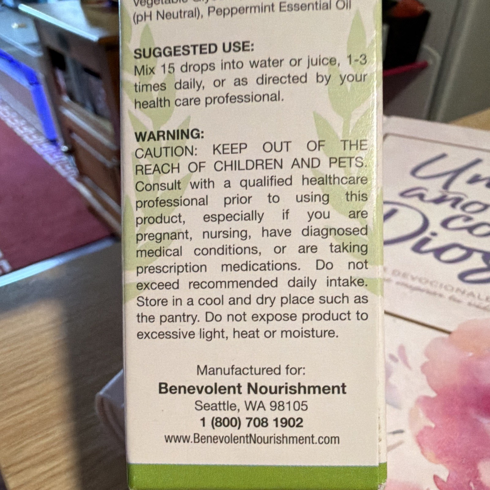 Benevolent Nourishment Liquid Chlorophyll Mint Alcohol Free 2 fl oz Exp 09/2027