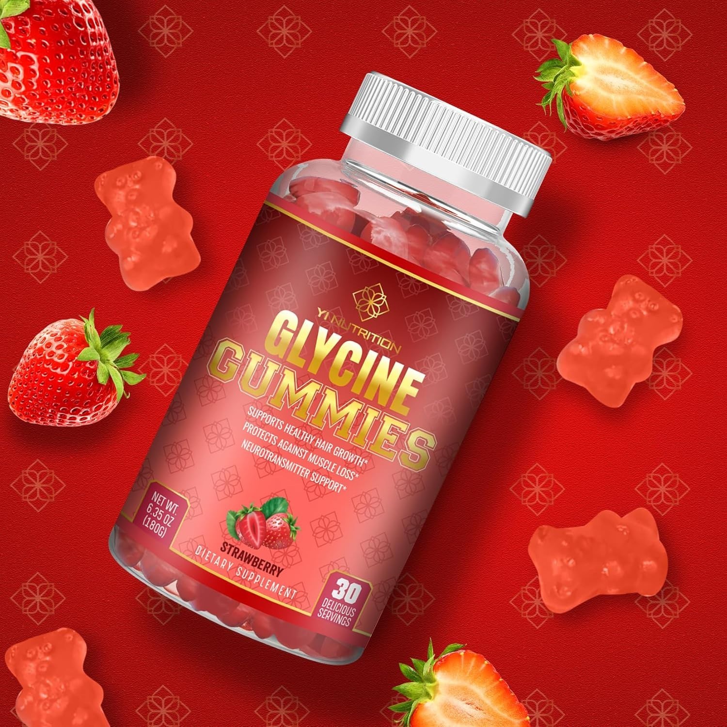 Glycine Gummies Strawberry 30ct Protect Muscle loss Neurotransmitter support B56