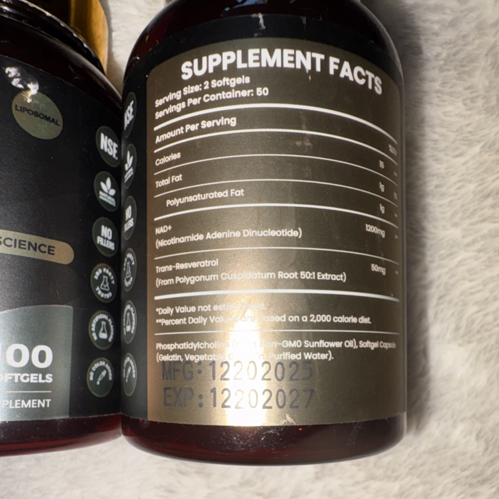 Cold Mount NAD+ 1200mg Resveratrol 50mg Liposomal Softgels 100ct No Fillers